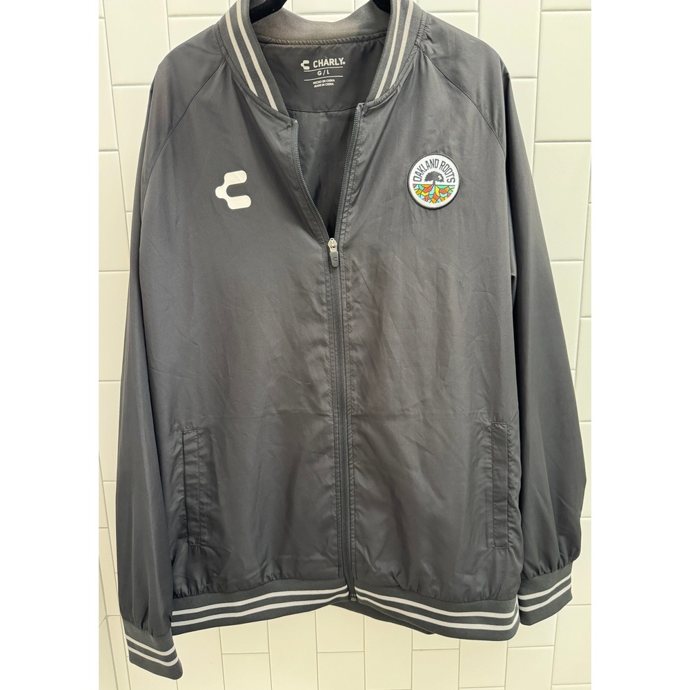 Charly Oakland Roots SC Mens Large Black Full Zip Soccer Bomber Jacket L